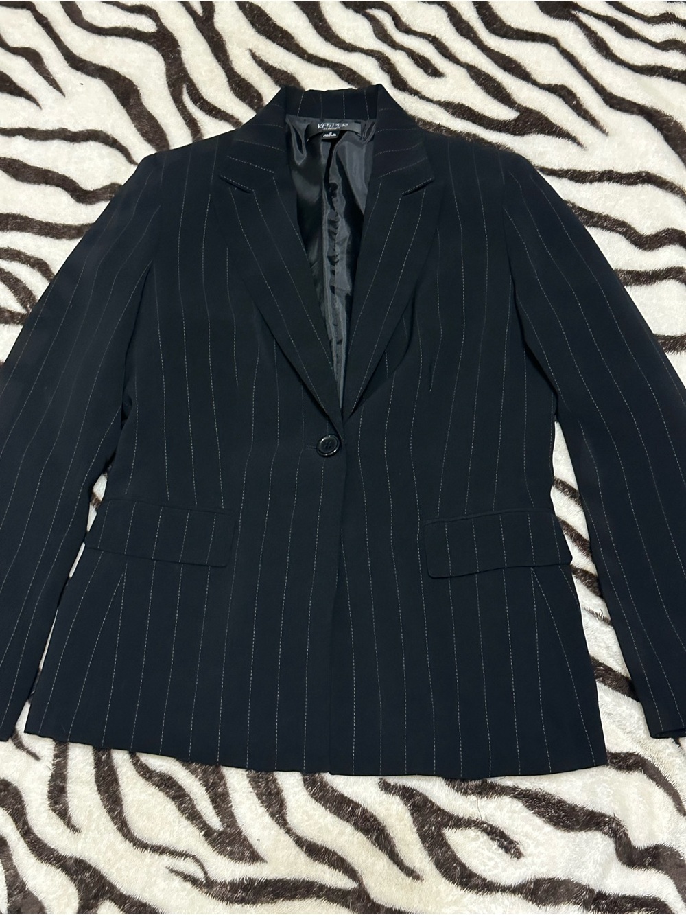 Black Pinstripe Single-Button Blazer